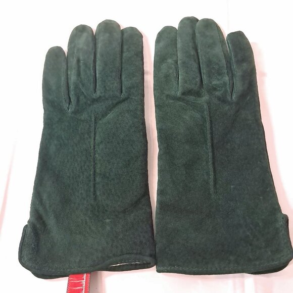 Vintage Isotoner Thinsulate gloves dark hunter green faux suede womens LARGE - Picture 1 of 11
